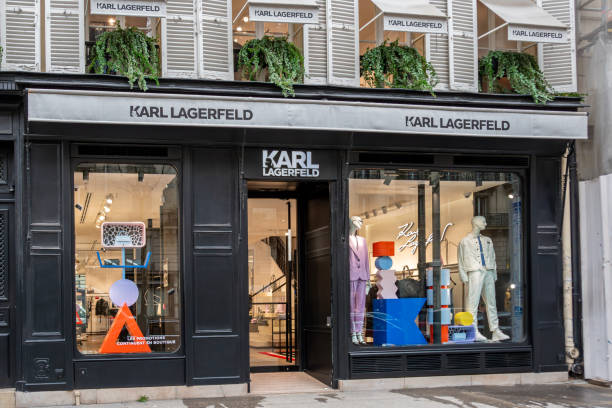 Exterior view of a Karl Lagerfeld boutique, Paris, France Paris, France - February 23, 2024: Exterior view of a Karl Lagerfeld boutique, ready-to-wear fashion brand created by designer Karl Lagerfeld karl lagerfeld stock pictures, royalty-free photos & images