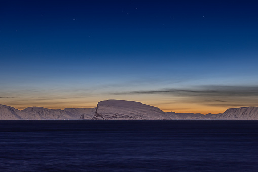 Winter landscape from Hammerfest, Norway after sunset.