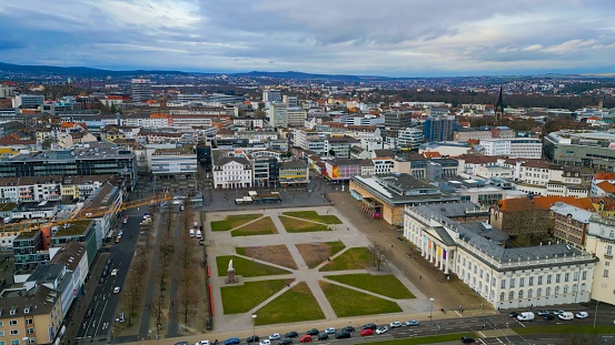 Aerial view around  the Dokumenta town Kassel in Germany on a cloudy noon in autumn