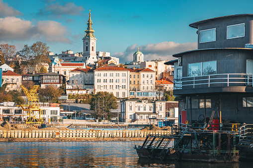 Belgrade's churches and cityscape offer a captivating panorama, set against the tranquil waters of the Sava River.