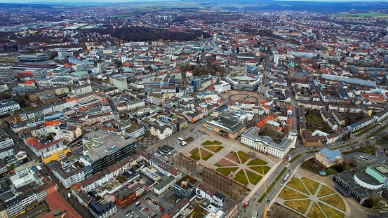 Aerial of the city Kassel in Hesse, Germany on a sunny day in autumn