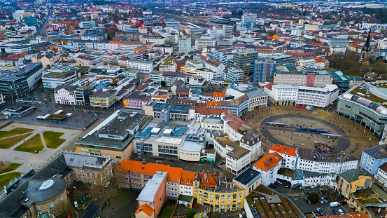 Aerial of the city Kassel in Hesse, Germany on a sunny day in autumn