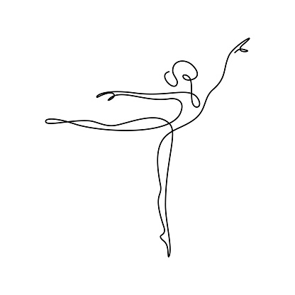 Abstract dancer in continuous line art drawing style. Gymnast or ballerina figure black linear design isolated on white background. Vector illustration