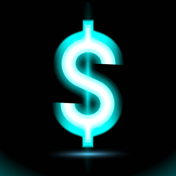 istock Dollar Blue Neon icon. Lamp, sign button light, symbol for design on black background. Fluorescent glow dark ad,  luminescent illumination, illustration Ui cyan glowing neon, ux sign 2033827995