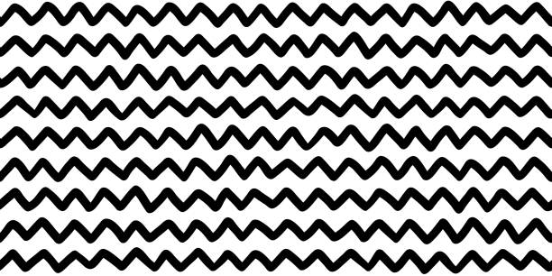 doodle zig zag seamless pattern. abstract black horizontal hand drawn zigzag lines seamless pattern. geometric repeating stripes. wavy fabric texture. vector illustration on white background - design imbalance brush stroke scribble点のイラスト素材／クリップアート素材／マンガ素材／アイコン素材