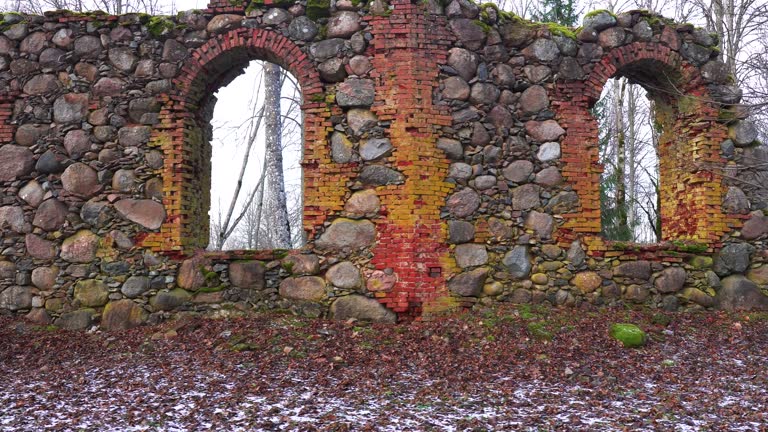 Old abandoned church remains cultural heritage, forgotten building in forest