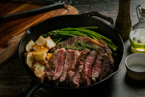 istock sliced ribeye steak in iron cast skillet pan 2034004052
