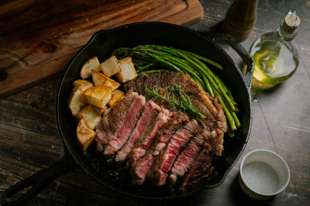 istock sliced ribeye steak in iron cast skillet pan 2034005067