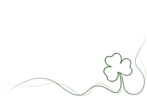 Hand-drawing line with clover outline. Happy St. Patrick's Day banner. Green line isolated on transparent background. Vector illustration.