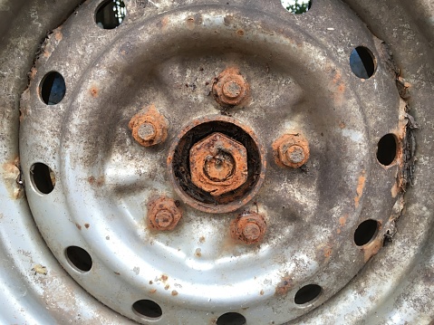 close up rusty wheel car
