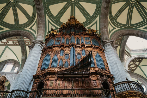 One of the large organs inside the Metropolitan Cathedral in Mexico City, Mexico. There are two organs in the cathedral and they are the largest 18th-century organs in the Americas.