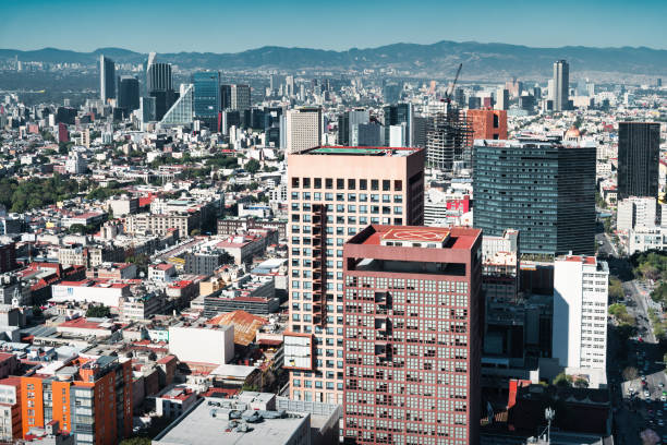 Financial district skyscrapers and office buildings in downtown Mexico City, Mexico.