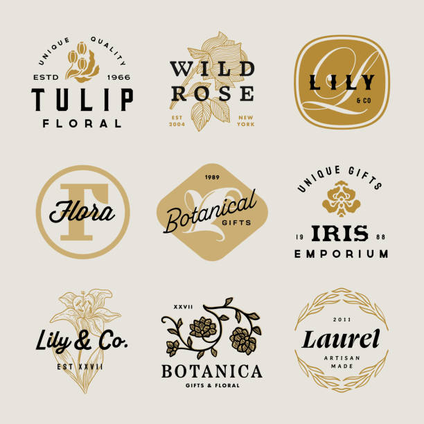 Retro Floral & Botanical Type Badges Retro Floral & Botanical Type Badges logo stock illustrations