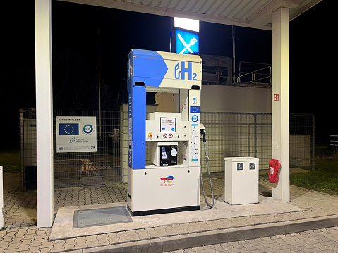 Germany - 13.02.2023: Total Energies charging station for hydrogen fuel vehicles.