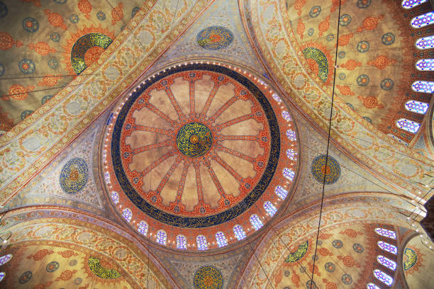 Istanbul, Turkey - December 11, 2023: Famous Medieval  Blue Mosque interiors, Istanbul, Turkey