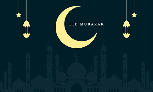 Eid Mubarak greeting background design. Eid al-Fitr celebration illustration template. Vector