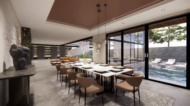 istock Luxurious modernity of this interior duplex house.3D rendering.  modern contemporary stylish kitchen room interior. 2034145658