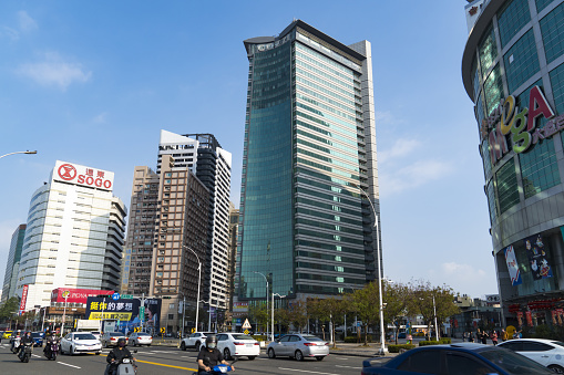 Kaohsiung, Taiwan - Feb 11 2024 : Sanduo Shopping District is centered on major department stores like Sogo and MegaCity in Kaohsiung