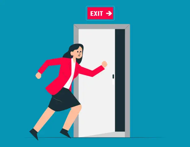 Vector illustration of Running to the exit. Successfully or Escape vector concept