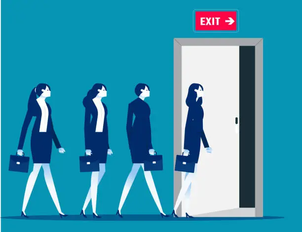 Vector illustration of Team walk to the exit. Successfully or Escape vector concept