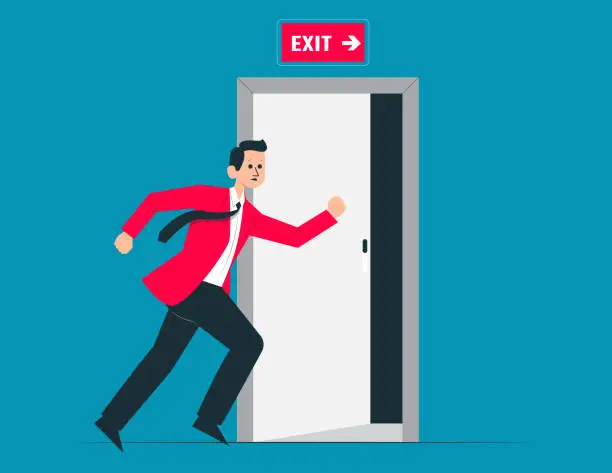 Vector illustration of Running to the exit. Successfully or Escape vector concept