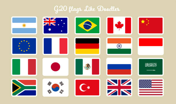 istock A set of illustrations of the G20 flags with a hand-drawn touch 2034318420