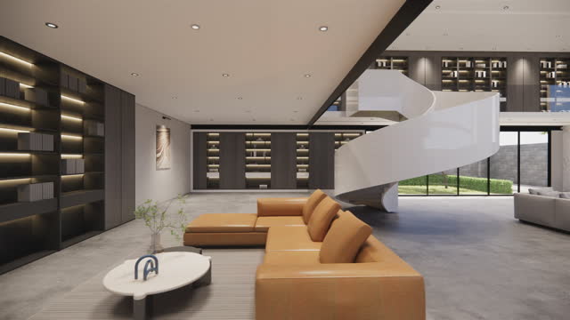 Luxurious modernity of this interior duplex house, depicted in stunning 3D rendering.Living area in modern contemporary style interior design