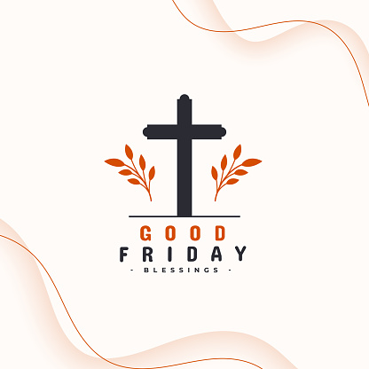 good friday cultural event background with cross and leaves vector