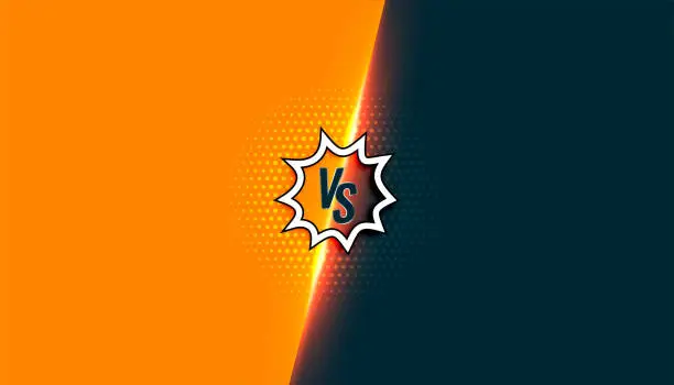 Vector illustration of comic style dual contest versus vs poster with shiny light effect