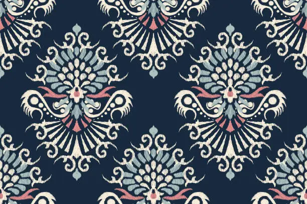 Vector illustration of Ikat floral seamless pattern vector illustration