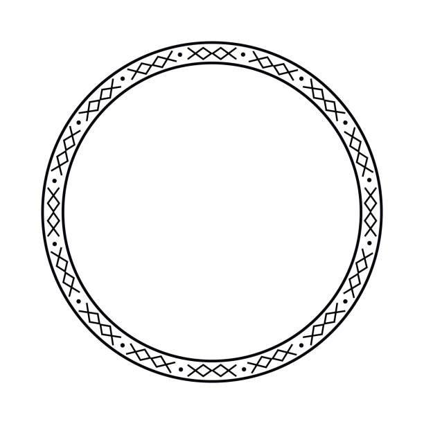 ilustraciones, imágenes clip art, dibujos animados e iconos de stock de round geometrical maori border frame design. simple. black and white. - pattern maori tattoo indigenous culture