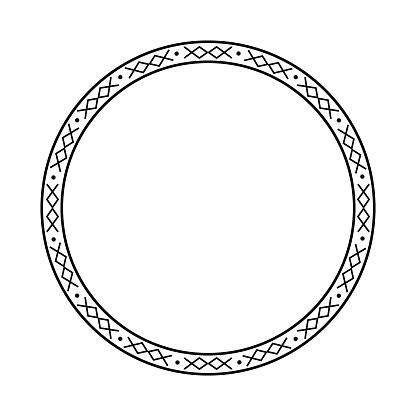 Round geometrical maori border frame design. Simple. Black and white. African, maya, aztec, ethnic, tribal style.