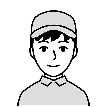 young man in work clothes, vector, illustration, black and white illustration