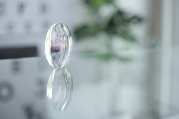 Closeup of glasses lenses, eyeglasses lenses in optical store