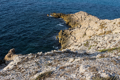 Mediterranean coastline in Marseille, Les Goudes, France. Cliffs of the famous calanques. Summer season.
