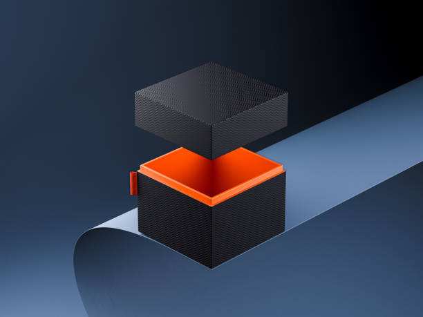 Black blank hard cardboard square box mock up template for branding presentation, 3d render