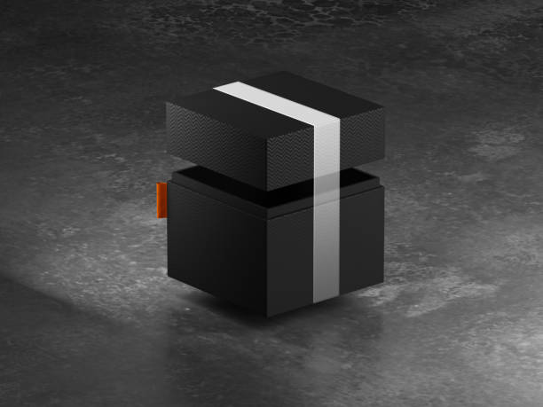 Black blank hard cardboard square box mock up template for branding presentation, 3d render