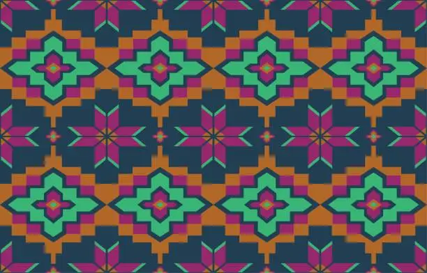 Vector illustration of Seamless ethnic tribal fabric pattern design Geometric shapes. cloth, wrapping, wallpaper