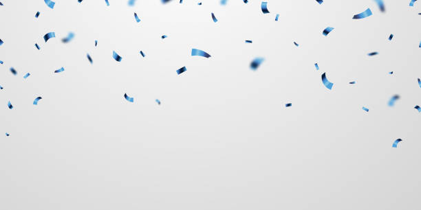 illustrazioni stock, clip art, cartoni animati e icone di tendenza di celebration background with blue zigzag confetti falling, vector illustration - party hat hat white background blue