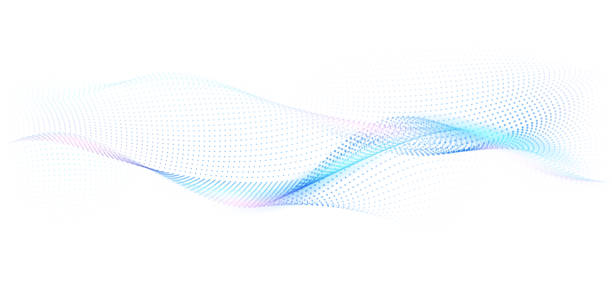 illustrations, cliparts, dessins animés et icônes de flowing particles form waves, a gradient light pattern. modern technology background vector illustration - fond blanc