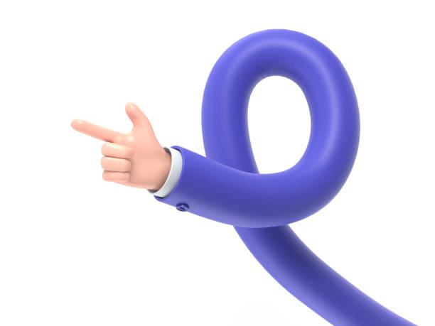 istock Cartoon Gesture Icon Mockup.Cartoon character hand pointing gesture. 3D rendering on white background.long arms concept. 2034650589
