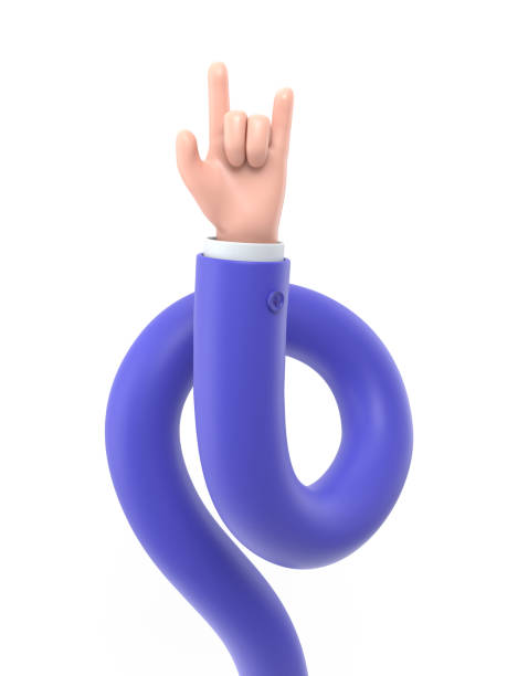 istock Cartoon Gesture Icon Mockup. Cartoon character hand rock on gesture. 3D rendering on white background.long arms concept. 2034651107