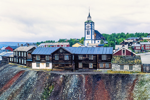 Røros, Norway-September, 2020: View at Røros town and the church in Norway