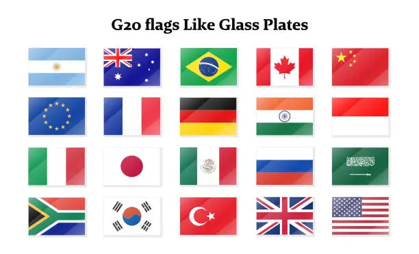 Vector illustration of Flag set of G20 - Group of Twenty -  participating countries.The sizes are standard proportions.