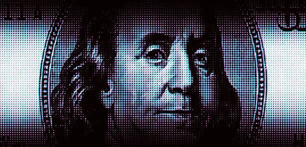 Vector illustration of Benjamin Franklin Face, American One Hundred Dollar Bill with Glitch Technique