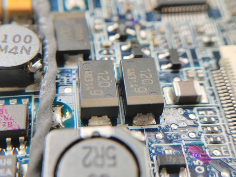 The macro photography of printed circuit board PCB. High technology theme wallpaper