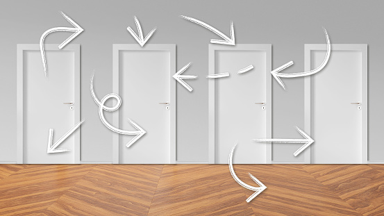 Door concept with white arrows