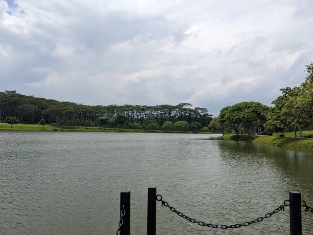 istock Landscape lake, track and wooden dock on BSB Semarang, Central Java. 2034800713