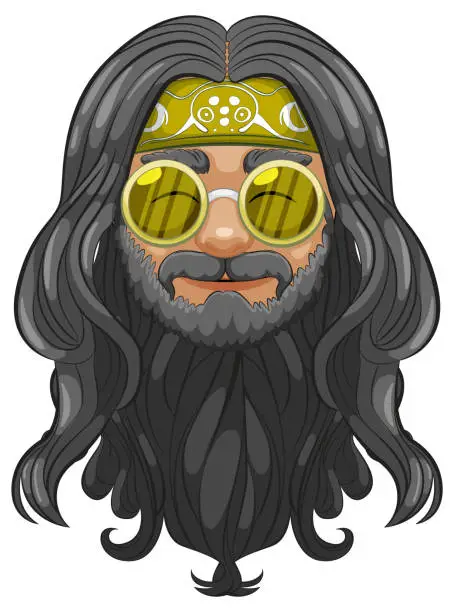 Vector illustration of Vector illustration of a bearded hipster with goggles.