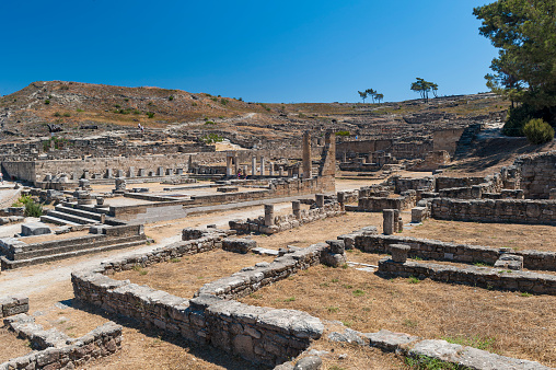 Remains and ruins of the lost Hellenistic-Doric city of Kamiros on the Greek island of Rhodes, eastern Mediterranean